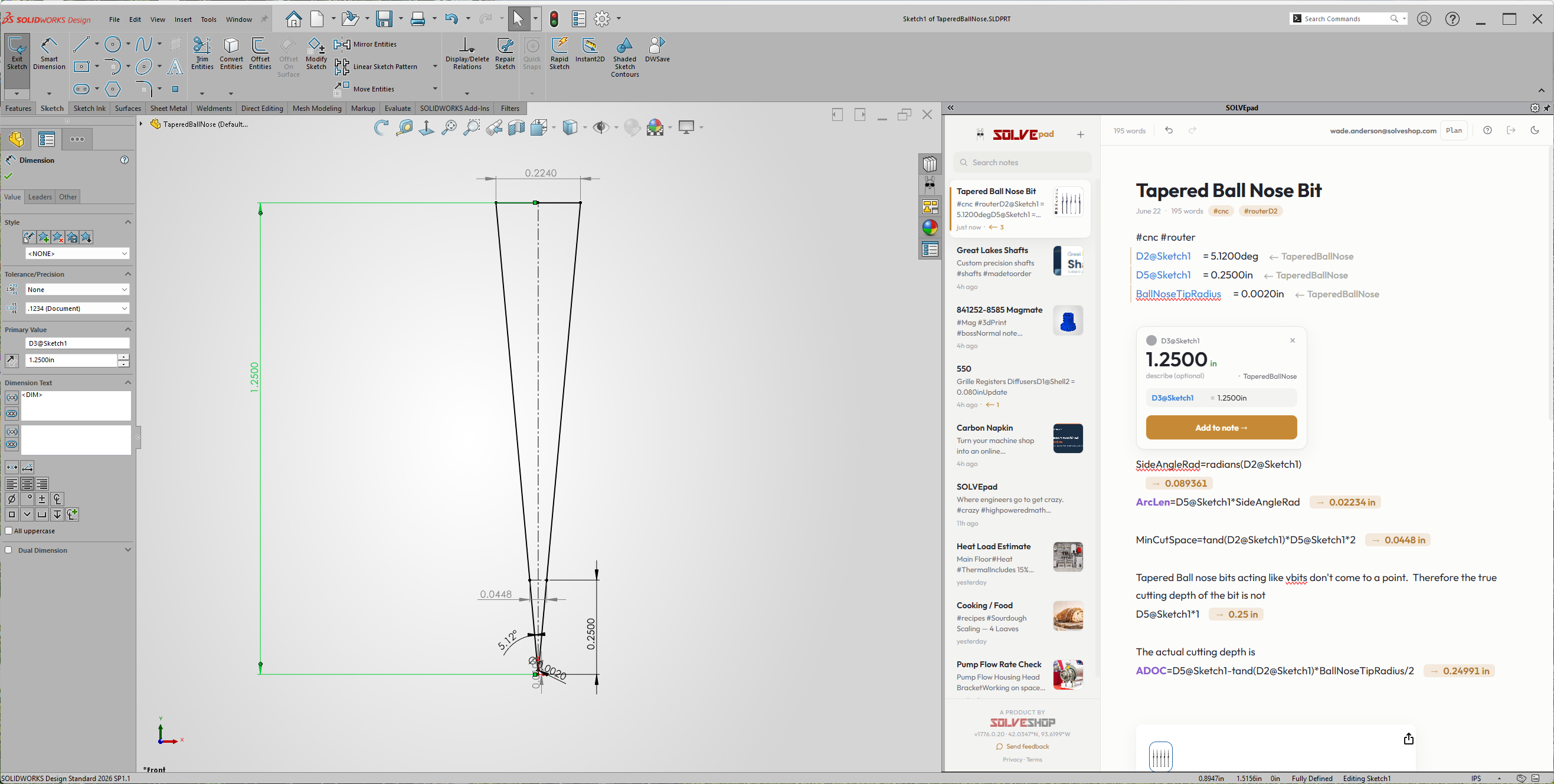 SOLVEpad running in SolidWorks